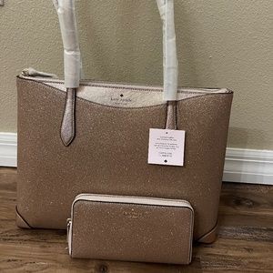 Kate Spade Glitter Shimmy Joley Lola large tote&wallet set NWT